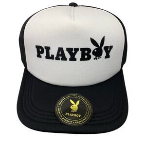 LIDS Playboy Trucker Snapback Hat Black and White Logo Tux Foam Logo Cap NEW